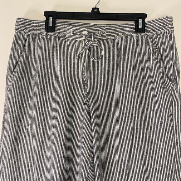 Talbots Linen Blend Gray White Striped Pull On Office Work Trouser Pants 16 - Picture 3 of 14